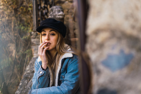 Stylish alluring girl on nature