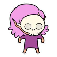 happy cartoon elf girl wearing skull mask
