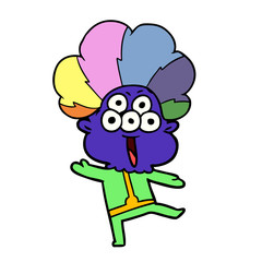 happy cartoon alien dancing in clown wig