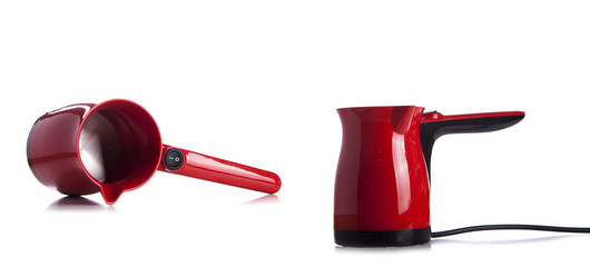 electric kettle isolated on white,Electric red and  black turkish coffee maker