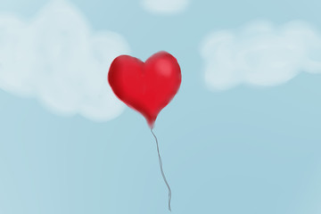 Plakat Water brush heart on sky background with clouds