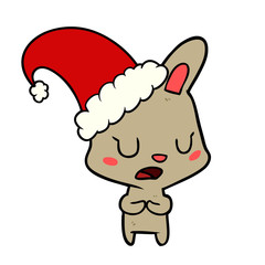 cartoon rabbit wearing christmas hat