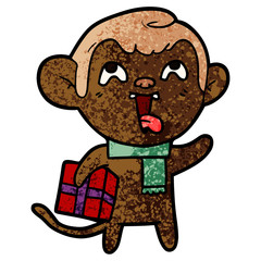 crazy cartoon monkey with christmas present