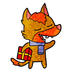fox cartoon character with present