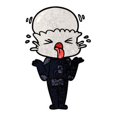 weird cartoon alien shrugging shoulders
