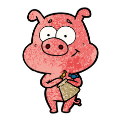 happy cartoon pig with candy