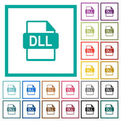DLL file format flat color icons with quadrant frames