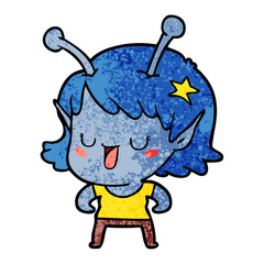 happy alien girl cartoon