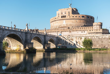 Obraz premium Rome, Italy. Bridge and Castel Sant Angelo on Tiber river.