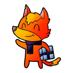 fox cartoon character with present