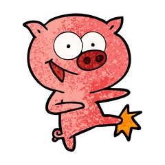 cheerful dancing pig cartoon