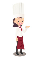 接客する女性シェフのイラスト画像
