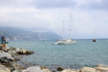 From coastline beautiful sea view of Portofino, Italy