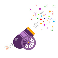 Circus shooting cannon. Vintage gun. Flat design vector illustration