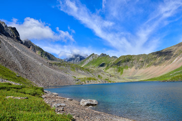 Deep blue lake in Siberian mountains