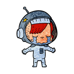 cartoon crying astronaut girl