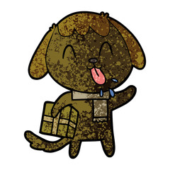 cute cartoon dog with christmas present