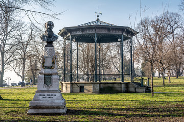 Fototapeta premium Belgrade, Serbia January 27, 2016: Monument to Jovan Subotic, Kalemegdan - Belgrade. He was a lawyer, a Serbian poet and politician.