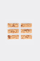 top view of rows of granola bars isolated on white