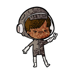 angry cartoon space girl holding up two fingers