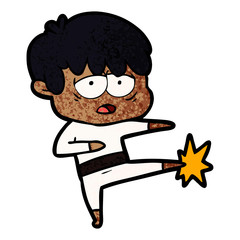 cartoon exhausted boy doing karate