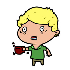 cartoon man jittery from drinking too much coffee