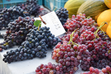 Grapes on market stall display