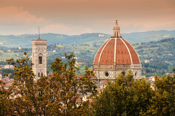 The Cathedral of Santa Maria del Fiore in Florence as seen from Garden Bardini. Italy