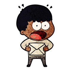 cartoon shocked man holding envelope