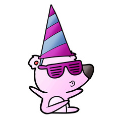 cartoon whistling bear wearing party hat