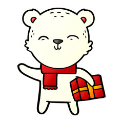 polar bear with christmas present cartoon
