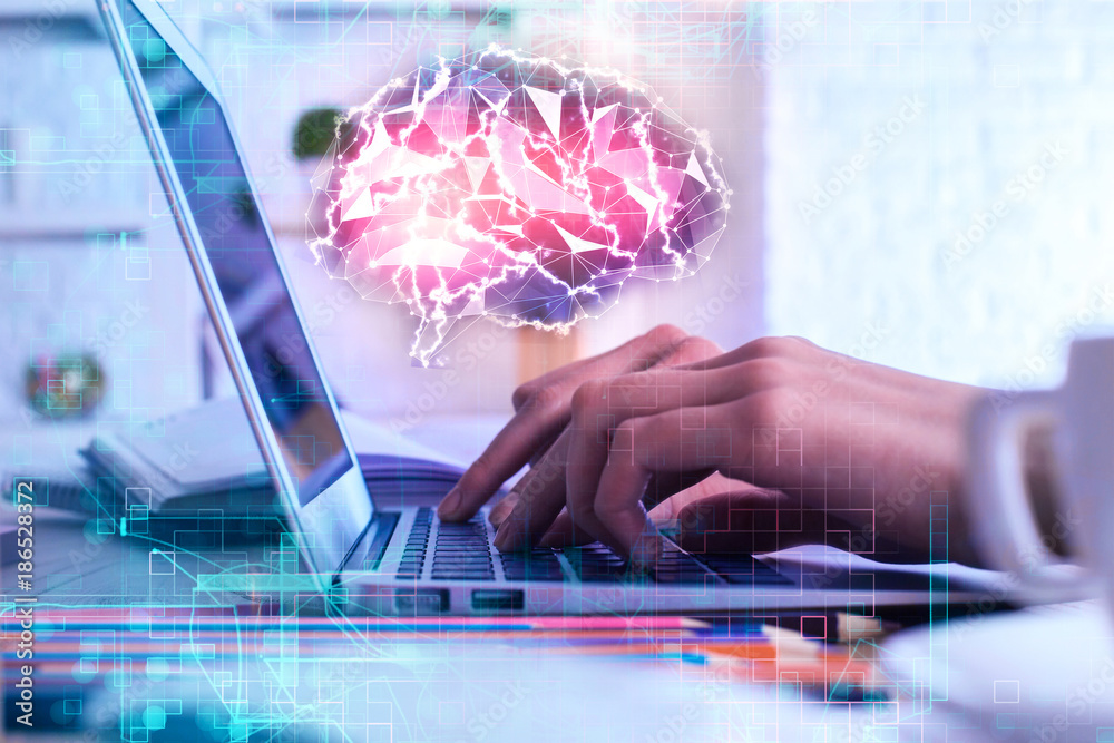 Aufkleber artificial brain and brainstorm concept