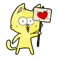 funny cartoon cat with love heart sign