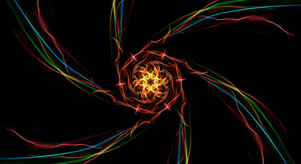 Twisted colorful fractal wave on black background