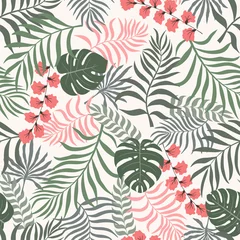Badezimmer Foto Rückwand Tropical background with palm leaves. Seamless floral pattern. Summer vector illustration © bell1982
