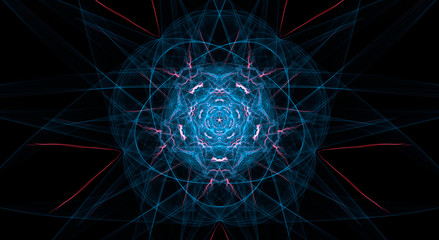 Blue and orange fractal elements on black background