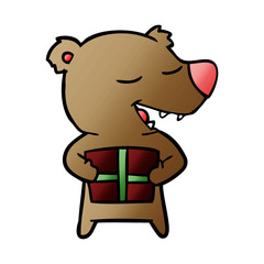 bear cartoon character with present