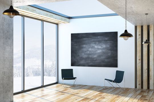 Modern interior with chalkboard poster