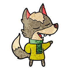 cartoon wolf in scarf laughing