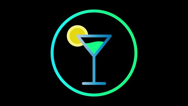 Cocktail im Glas mit Zitronenscheibe farbig animiert mit Luma Matte zum freistellen