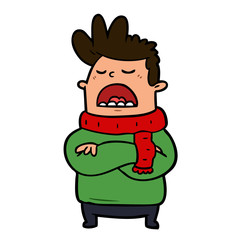 cartoon obnoxious man in winter clothes