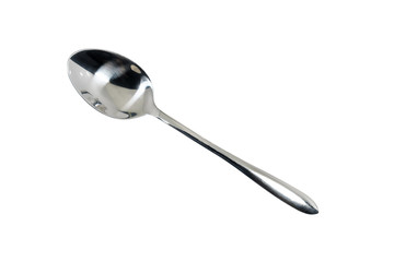 Stainless spoon / Stainless spoon on white background. Top view.