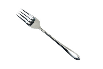 Stainless fork / Stainless fork on white background. Top view. - obrazy, fototapety, plakaty