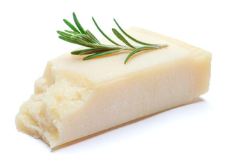 pieces of Parmesan cheese on white background