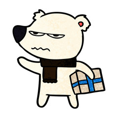 polar bear with christmas present cartoon