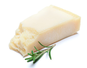 pieces of Parmesan cheese on white background