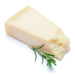 pieces of Parmesan cheese on white background