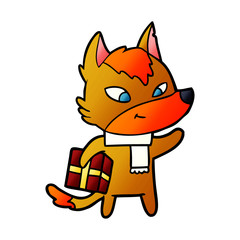 fox cartoon character with present