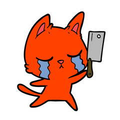 crying cartoon cat with cleaver