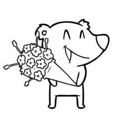 laughing bear cartoon with flowers